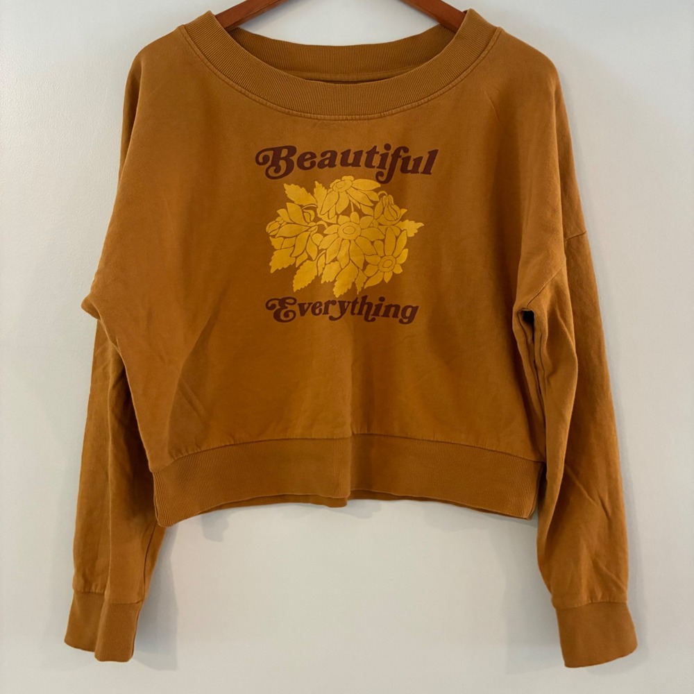 WVN Sweatshirt M Mustard Beautiful Everything Organic Cotton Crop Boho Cottage